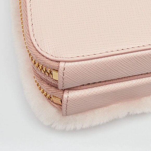 Prada Orchidea Shearling/Saffiano Leather Triangle Mini Pouch Crossbody Clutc... - Picture 4 of 12